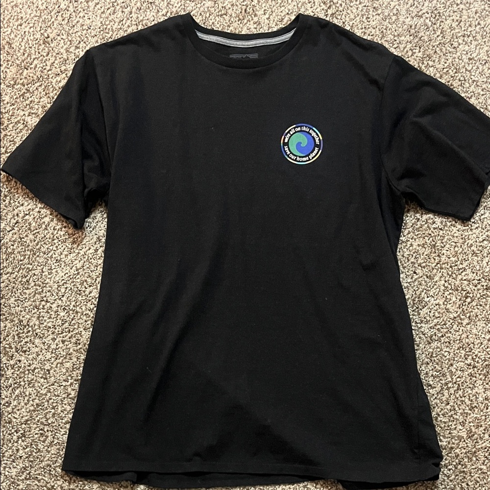 Patagonia Black Tee with Blue and Green Logo